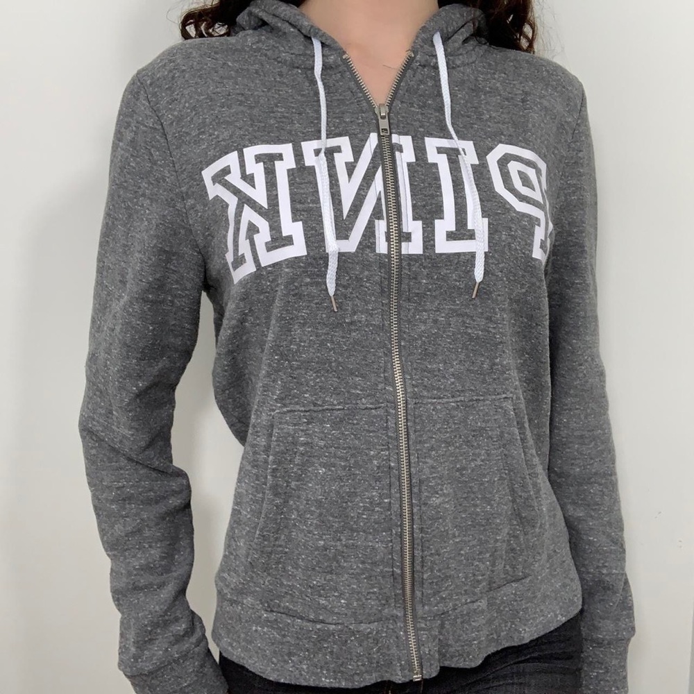 Pink gray and white zip up hoodie